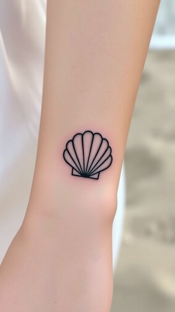 A simple clam tattoo on a wrist, highlighting its minimalist design.